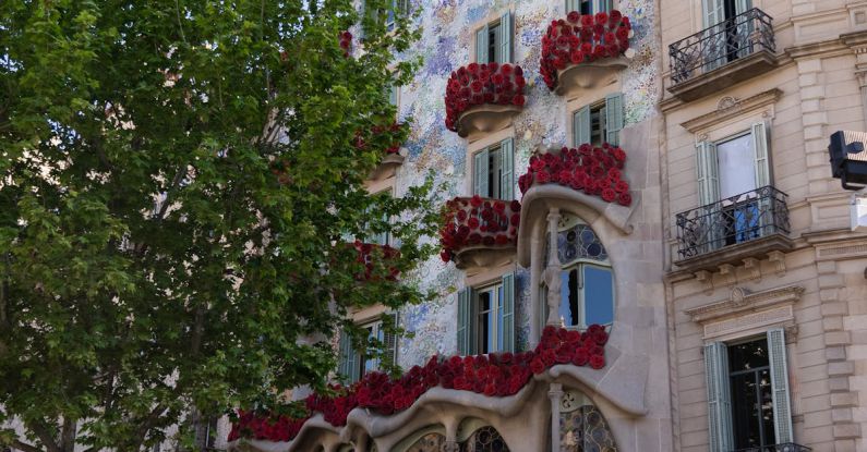 Sant Jordi Day - Red Roses Decorated on Balconies of a Building